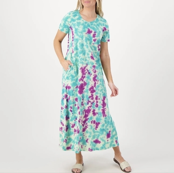 LOGO by Lori Goldstein Beach to Street Tie Dye maxi dress side pockets - Picture 1 of 11